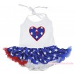 American's Birthday White Baby Halter Jumpsuit Patriotic American Star Pettiskirt & 1st Birthday Number American Star Heart Print JS4478